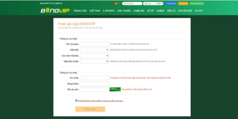 Quy trình đăng ký Bongvip đơn giản, thuận tiện và cực kỳ nhanh chóng, giúp bạn nhanh chóng trở thành thành viên chính thức để khám phá thế giới giải trí đa dạng